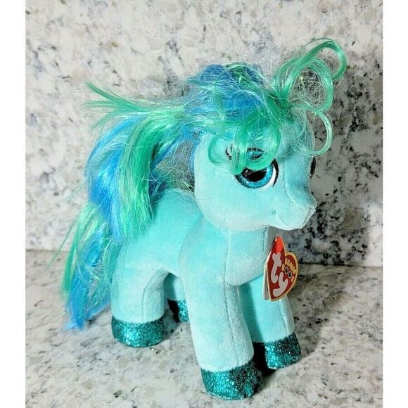 Ty Beanie Boos TOPAZ The Little Pony Teal Glitter Green Blue Iridescent Hair NWT - Picture 3 of 8